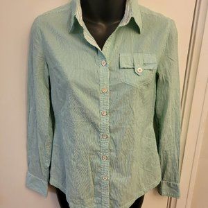 Banana Republic Green Striped Button down Long sleeve